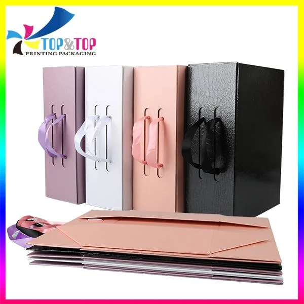 Custom Rigid Cardboard Magnet Packaging Box with Handles Wholesale Large Folding GIF Box for Shoes Packing