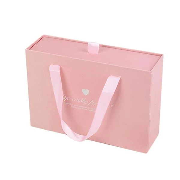 High Quality Cardboard Portable Drawer Packaging Gold Logo Wig Gift Box with Ribbon