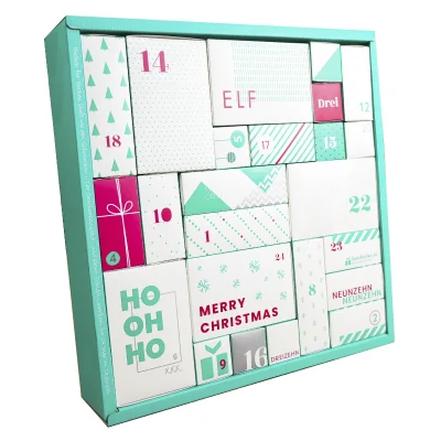 Solución de paquete de diseño Cajas de regalo Calendario de Adviento Caja ciega Caja de regalo de papel cuadrada Embalaje para Navidad