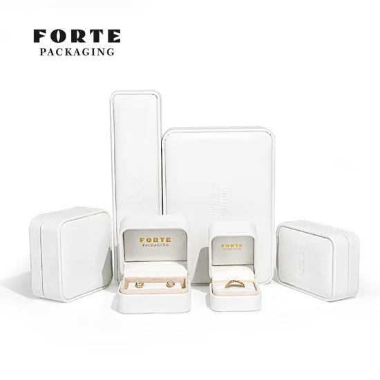 Caja de joyería de color gris con logotipo personalizado de empaquetado de joyería de cuero de moda de lujo Forte