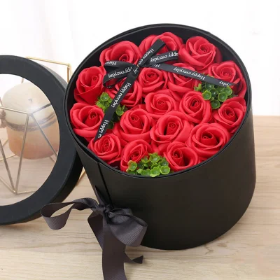 Caja de papel de regalo de flores redonda personalizada exquisita de PVC Premium caja de papel de regalo de ramo de rosas románticas