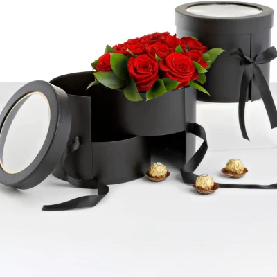 Caja redonda de flores de papel personalizada de calidad premium