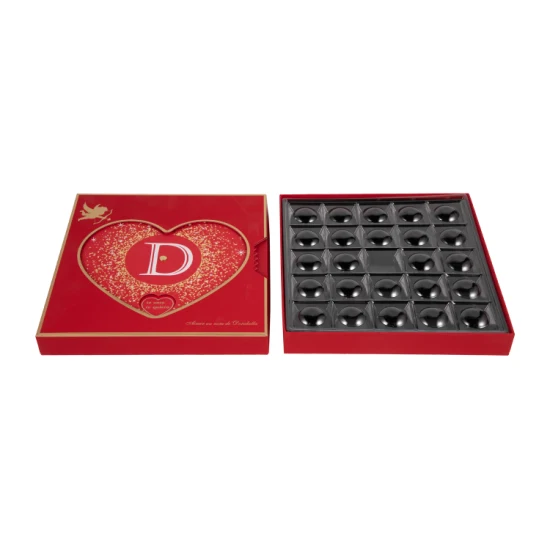 Caja de impresión de embalaje de regalo de chocolate extraíble de corazón hueco personalizado de estampado en caliente en el más barato