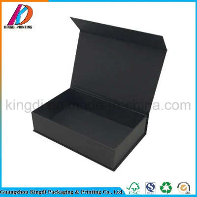 Caja de regalo de imán de cartón negro con forma de libro de almeja personalizada
