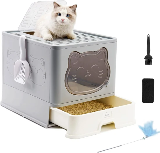 Caja de arena para gatos Caja de arena para gatos completamente cerrada Parte superior en cajón de inodoro grande para mascotas Suministros de limpieza para mascotas